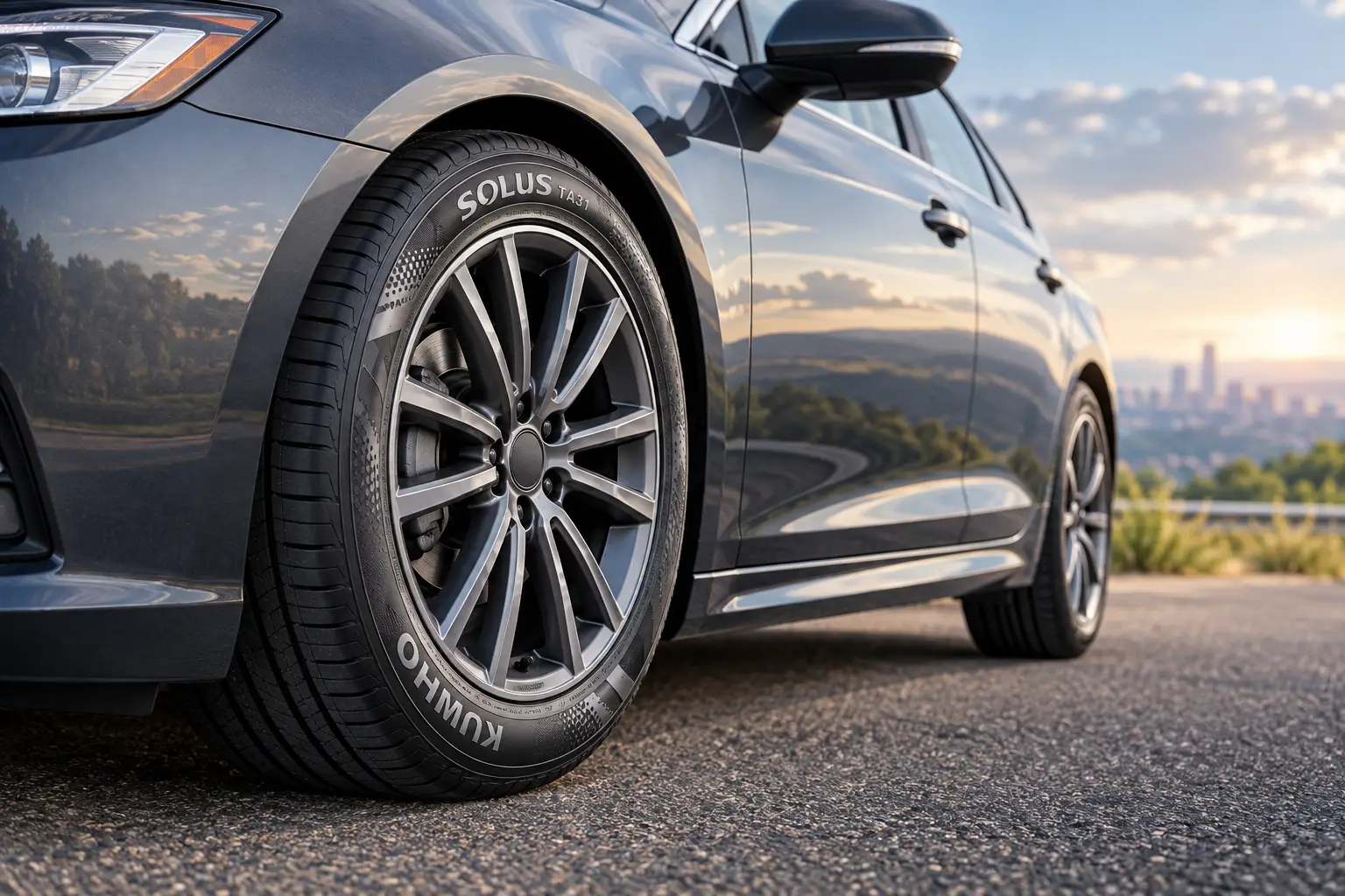 Kumho Solus TA31 tire mounted on a sedan wheel