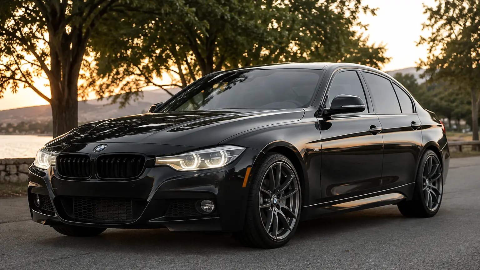 Performance sedan fitted with V-rated tires parked on the road